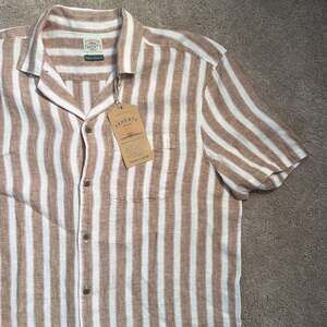 Faherty - Short-Sleeve Palma Linen Camp Shirt - Sienna Valley Stripe – ,